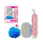 Majestique Bath & Shower Combo - Bath Sponge Bath Belt & Body Scrubber (3 pcs)