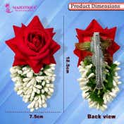 Majestique Red Rose and White Buds Hair Clip with Alligator Clip - Red