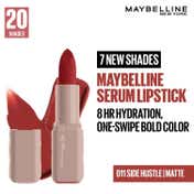 Maybelline New York Serum Lipstick Matte 1-Swipe Lush Color 8HR Hydration - Side Hustle (3.4 g)