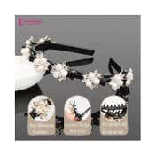 Majestique Double Layer Twist Plait Headband with Pearl Flower Alligator Clips (3 pcs)