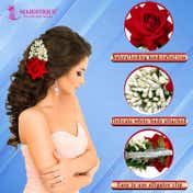 Majestique Red Rose and White Buds Hair Clip with Alligator Clip - Red