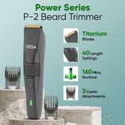 Vega P-2 Beard Trimmer for Men with 160 Min Runtime, 2 Comb Attachment, Type-C Fast Charging (VHTH-26)