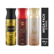 AJMAL Aurum and Sacred Love with Wisal Deodorant Spray - Pack of 3 (200ml Each)