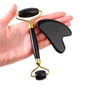 SEMINO Pearl White Gua Sha Facial Tools Set - Black (2 pcs)