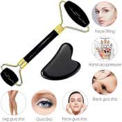 SEMINO Pearl White Gua Sha Facial Tools Set - Black (2 pcs)