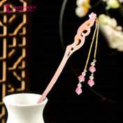 Majestique Elegant Chinese Style Hair Stick for Bun & Juda with Dangling Beads - Pink