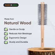 Vega Wooden Round Hair Brush for Women & Men, Professional Blow Dry, Wooden Barrel (R31-RB) - Beige