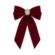 Majestique Velvet Hair Bow with Antique Brooch - Wine Red