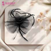 Majestique Elegant Fascinator Hat with Mesh Veil and Feather - Black