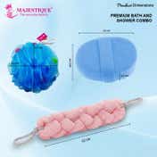 Majestique Bath & Shower Combo - Bath Sponge Bath Belt & Body Scrubber (3 pcs)