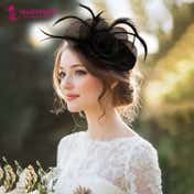 Majestique Elegant Fascinator Hat with Mesh Veil and Feather - Black