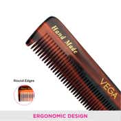 Vega Handmade Pocket Hair Comb with Tortoise Shell Pattern for Men and Women (HMC-11) (19 g)