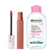 Maybelline New York Matte Ink Lipstick, 65 Seductress + Garnier Micellar Cleansing Water Combo