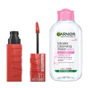 Maybelline Superstay Vinyl Ink Liquid Lipstick, Saucy with Garnier Micellar Cleansing Water Combo