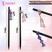Majestique Wooden Hair Sticks with Pink and Blue Charms (2 pcs)