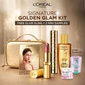 L'Oreal Paris Golden Glam Gift Set, Mascara, Lipstick + Signed Card by Alia Bhatt (5 pcs)