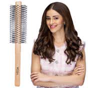 Vega Wooden Round Hair Brush for Women & Men, Professional Blow Dry, Wooden Barrel (R31-RB) - Beige