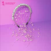 Majestique Bridal Pearl Tassel Hairband with Crystals - White