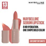 Maybelline New York Serum Lipstick (Matte) 8Hr Hydration + one-swipe bold color - 001 Crop Top (4.5g)