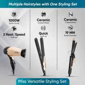 Vega Miss Versatile Styling Set Straightener, Curler & Dryer Gift Combo for Women Black (VHSS-03)