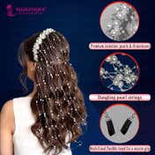 Majestique Bridal Pearl Tassel Hairband with Crystals - White
