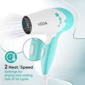 Vega Insta Glam Foldable 1000 Watts Hair Dryer with 2 Heat-Speed Settings, Made in India (VHDH-20N)