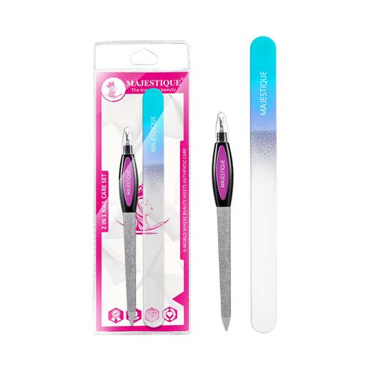 Majestique 2-in-1 Nail Care Set - Glass Nail Filer & Cuticle Remover (2 pcs)