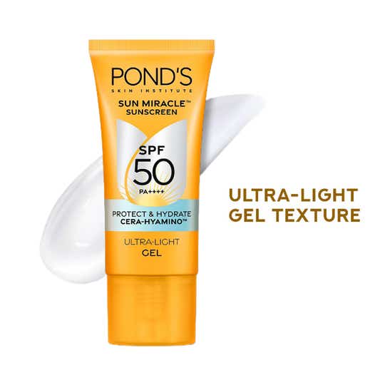 Pond's Sun Miracle SPF 50 PA+++ Ultra Light Gel Sunscreen Protect & Hydrate with Cera Hyamino (50 g)