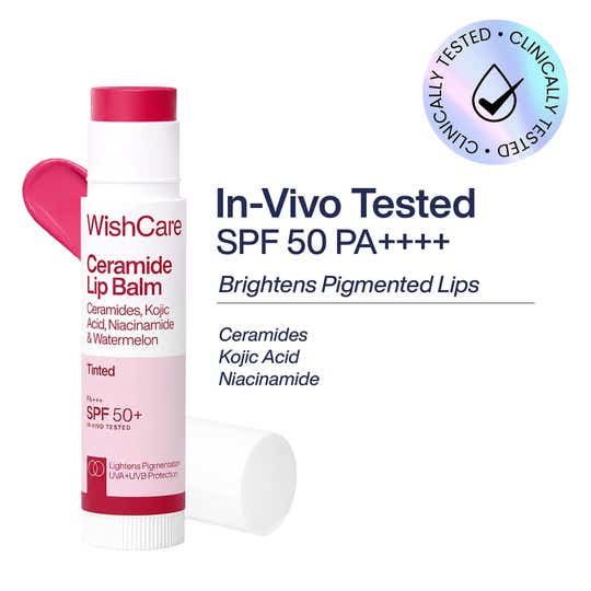 WishCare Tinted Ceramide Lip Balm for Dark Pigmented Lips with SPF50 PA+++ Heals Chapped Lips (5 g)