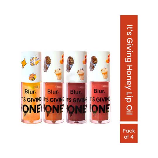 Blur India It's Giving Honey Lip Oil Pack - Honey Caramel Coffee Hazelnut (4 pcs)