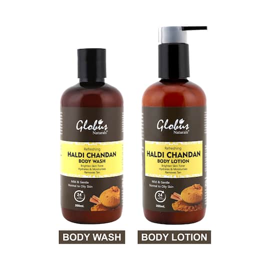 Globus Naturals Haldi Chandan Body Wash & Body Lotion Combo Pack - (2Pcs)