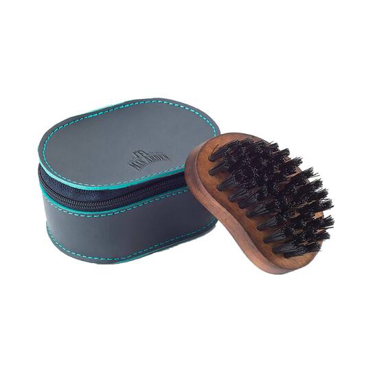 Man Arden Pocket Size Beard Brush With Hand Crafted Premium Wood Handle With Premium Faux Leather Pouch - Brown