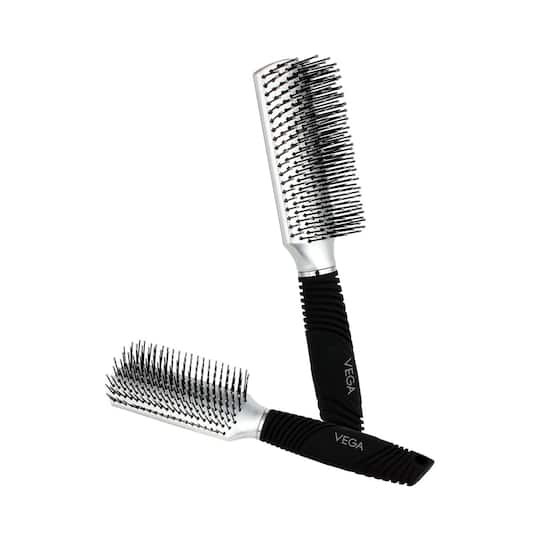 Vega Hair Brush Set Flat & Round for Men and Women 2 Piece (HSB-01) (165 g)