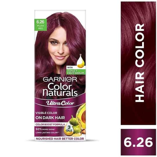 Garnier Color Naturals Creme Riche Hair Color - Shade 6.26 Plum Red (55ml + 50g)