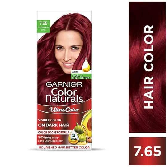 Garnier Color Naturals Creme Riche Hair Color - Shade 7.65 Raspberry Red (55ml + 50g)