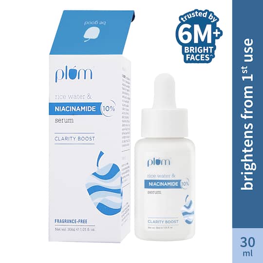 Plum 10% Niacinamide Brightening Face Serum, Rice Water & Ferment-Fades Blemishes & Acne Mark (30ml)