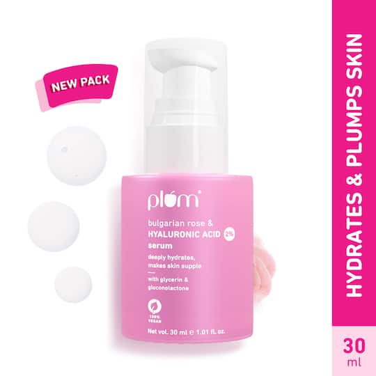 Plum 2% Hyaluronic Acid Face Serum With Bulgarian Rose - Instant Deep Hydration & Plump Skin (30ml)