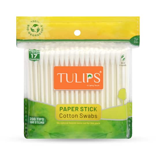 Tulips Paper Stick Cotton Buds With Zipper Bag - (100Pcs)
