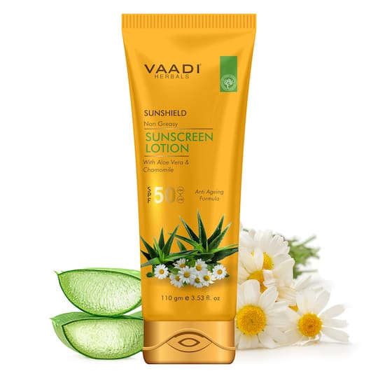 Vaadi Herbals Sunscreen Lotion SPF 50 With Aloe Vera and Chamomile (110g)
