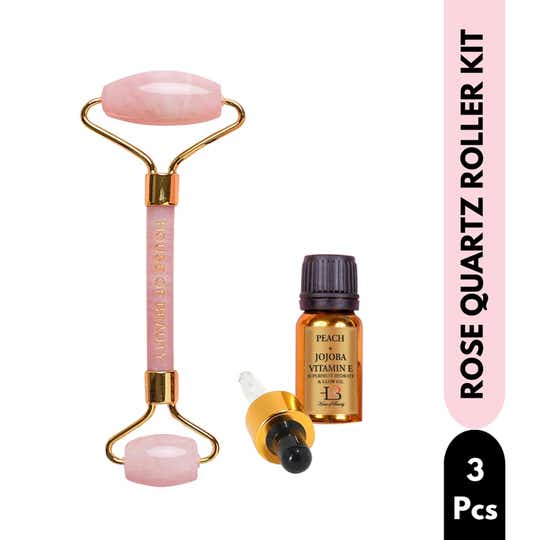House of Beauty Rose Quartz Roller Kit For Toning, Tightening, Depuffing Face & Undereyes (3 Pcs)