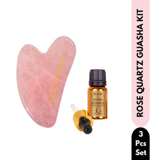 House of Beauty Rose Quartz Guasha Tool Kit For Double Chin, Jawline, Contour & Shapes Nose (3 Pc)