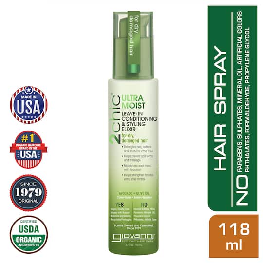 Giovanni Organic 2Chic Olive Oil & Avocado Ultra - Moist Protective Leave - In Spray (118ml)