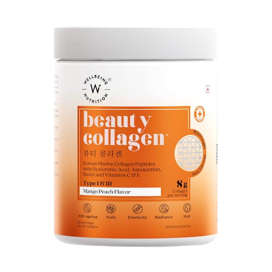 Wellbeing Nutrition Beauty Collagen Peptides HLA and Biotin Skin Hair and Nails Mango Flavor (250 g)