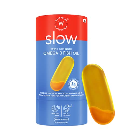 Wellbeing Nutrition Slow Triple Strength Omega 3 Fish Oil Capsules for Men and Women (60 Capsules)