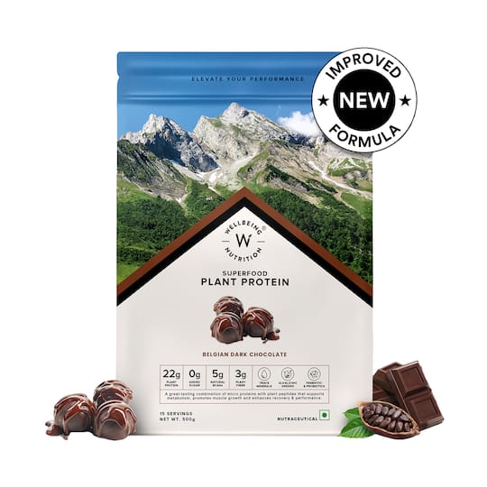 Wellbeing Nutrition Organic Vegan Protein Isolate 3B CFU Probiotics Belgian Dark Chocolate (500 g)