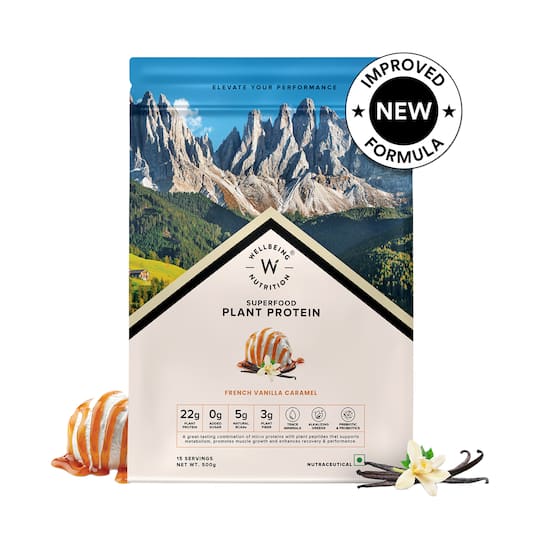 Wellbeing Nutrition Organic Vegan Protein Isolate 3B CFU Probiotics French Vanilla Caramel (500 g)