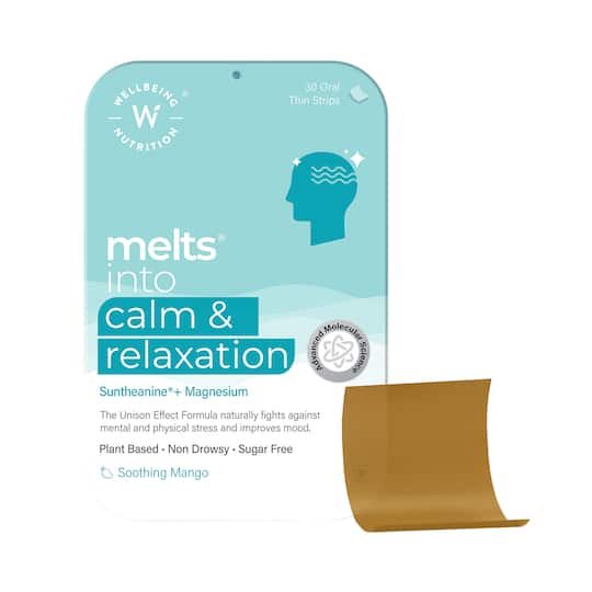 Wellbeing Nutrition Melts Calm & Relaxation Suntheanine L-theanine, Magnesium & Chamomile (30 Strips)