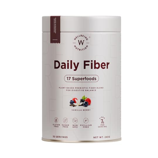 Wellbeing Nutrition Daily Prebiotic Fiber 17 Superfoods Bloating Indigestion Vanilla Berry (240 g)