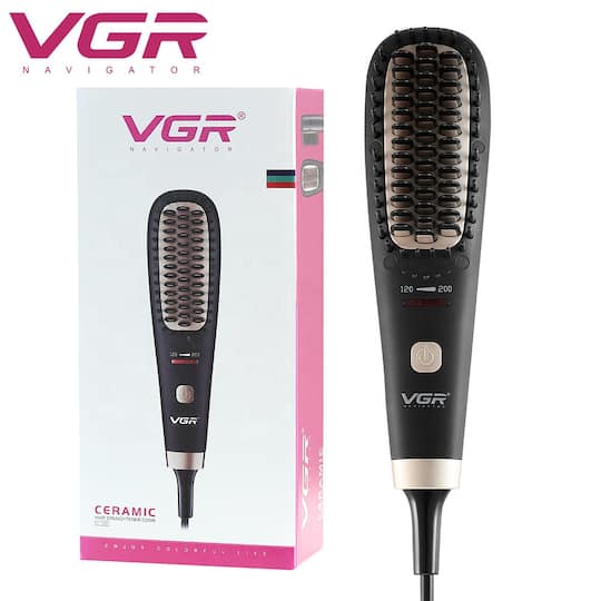 VGR V-568 Ionic Hair Straightener Brush with 5 Temperature Settings Ceramic Coated Plate (1Pc)