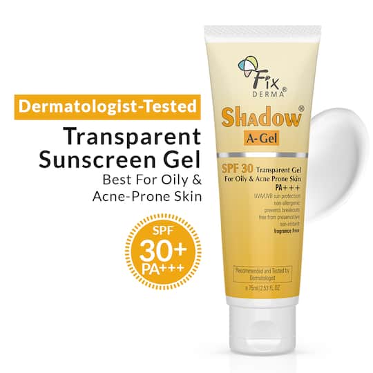Fixderma Sunscreen - SPF 30 PA+++ Shadow A-Gel SPF 30 Sunscreen For Acne Prone Skin (75ml)